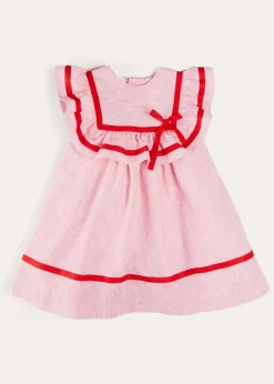Pepa London Lawrence Striped Ruffle Bib Sleeveless Dress in Red (12mths-8yrs)