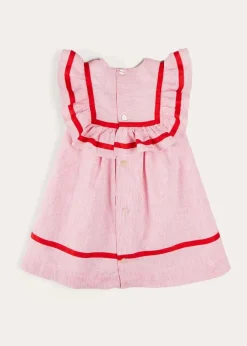 Pepa London Lawrence Striped Ruffle Bib Sleeveless Dress in Red (12mths-8yrs)
