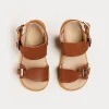 Pepa London Leather Buckle Detail Sandals in Camel (24-34EU)