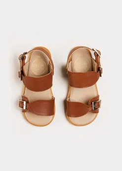 Pepa London Leather Buckle Detail Sandals in Camel (24-34EU)