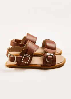 Pepa London Leather Buckle Detail Sandals in Camel (24-34EU)