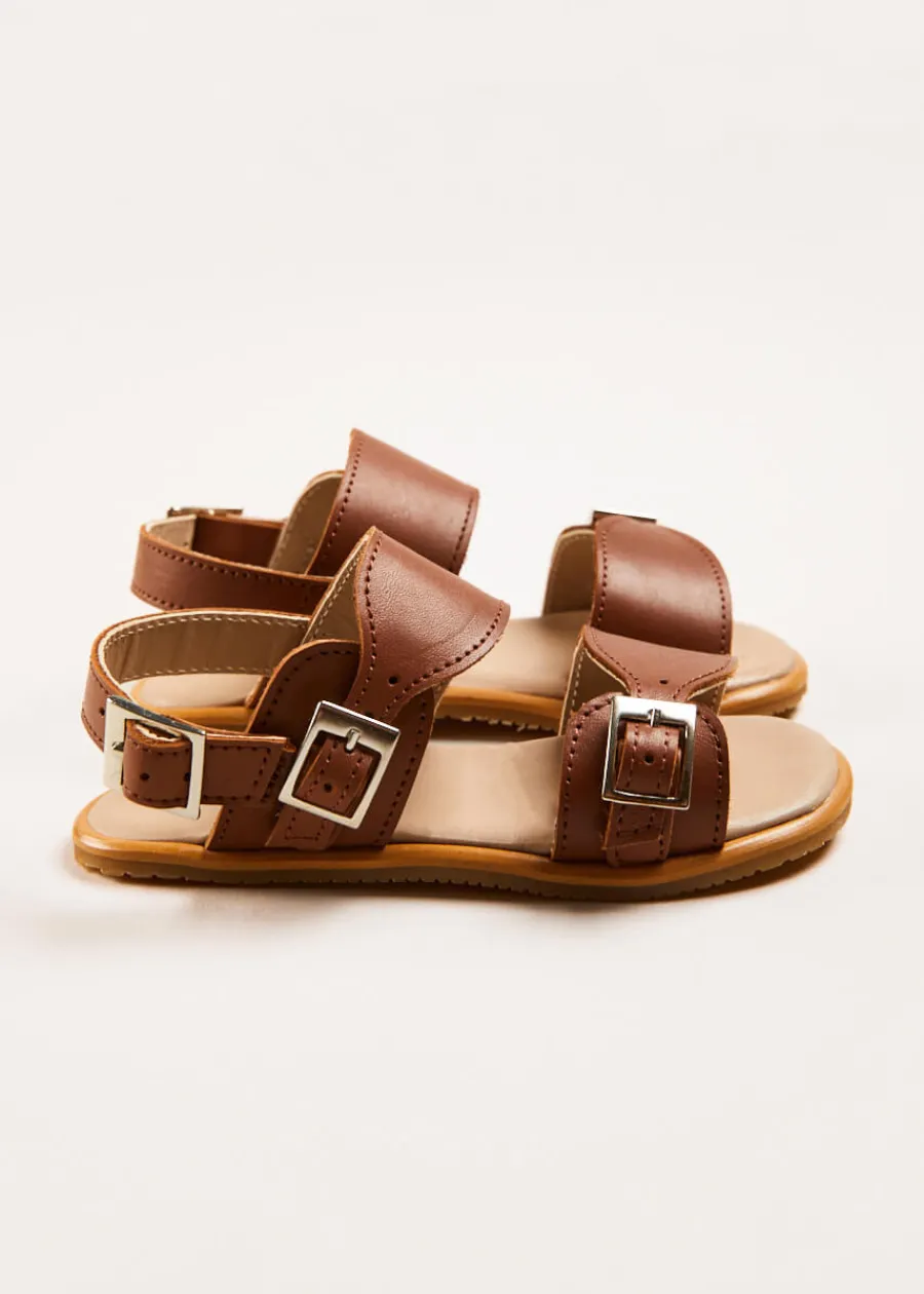Pepa London Leather Buckle Detail Sandals in Camel (24-34EU)