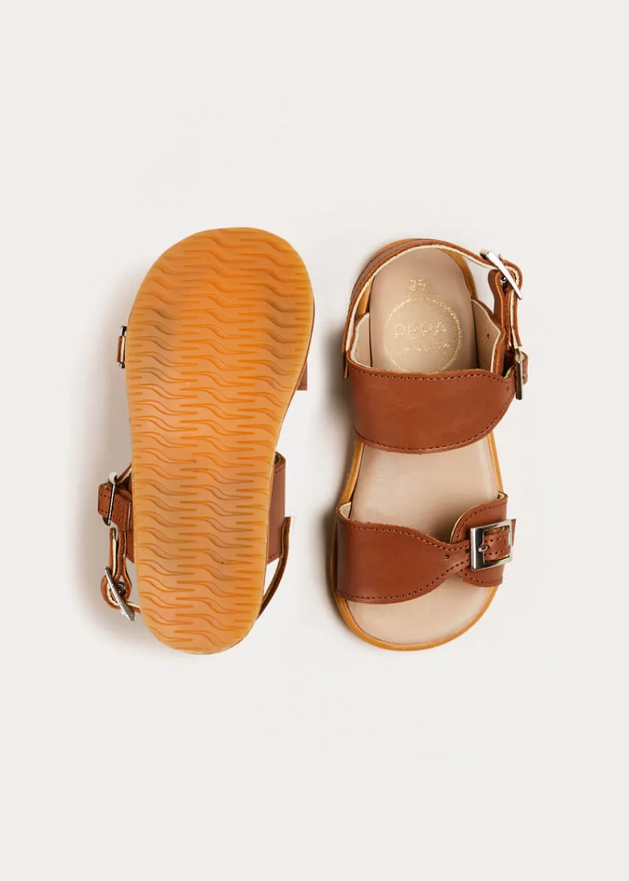 Pepa London Leather Buckle Detail Sandals in Camel (24-34EU)
