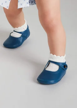 BOY Pepa London Leather Mary Jane Pram Shoes in Classic Blue (17-20EU)