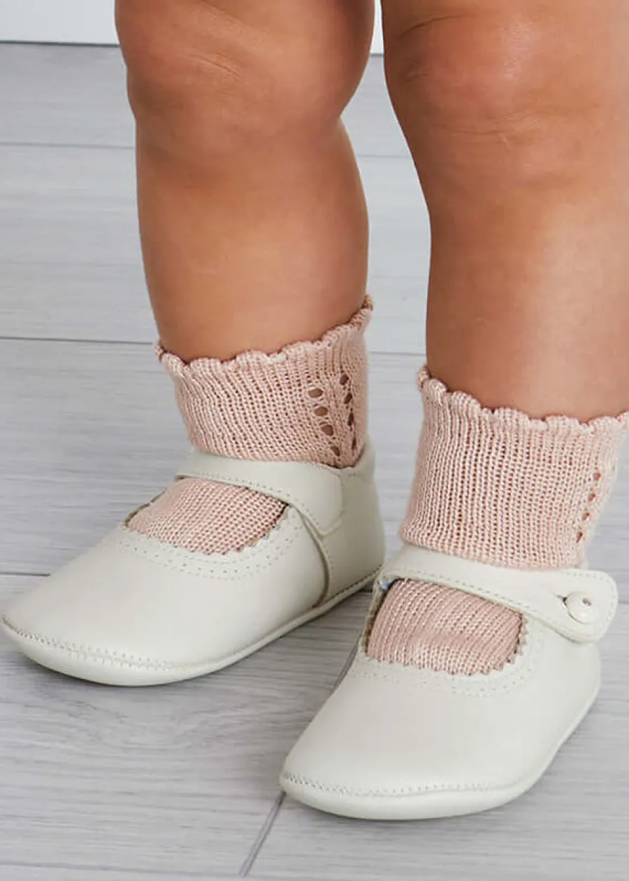 BOY Pepa London Leather Mary Jane Pram Shoes in Ivory (17-20EU)