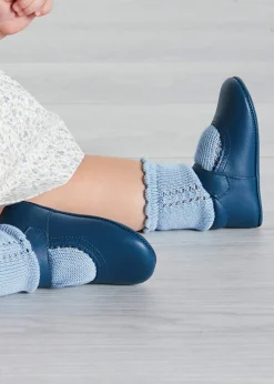 BOY Pepa London Leather Mary Jane Pram Shoes in Classic Blue (17-20EU)