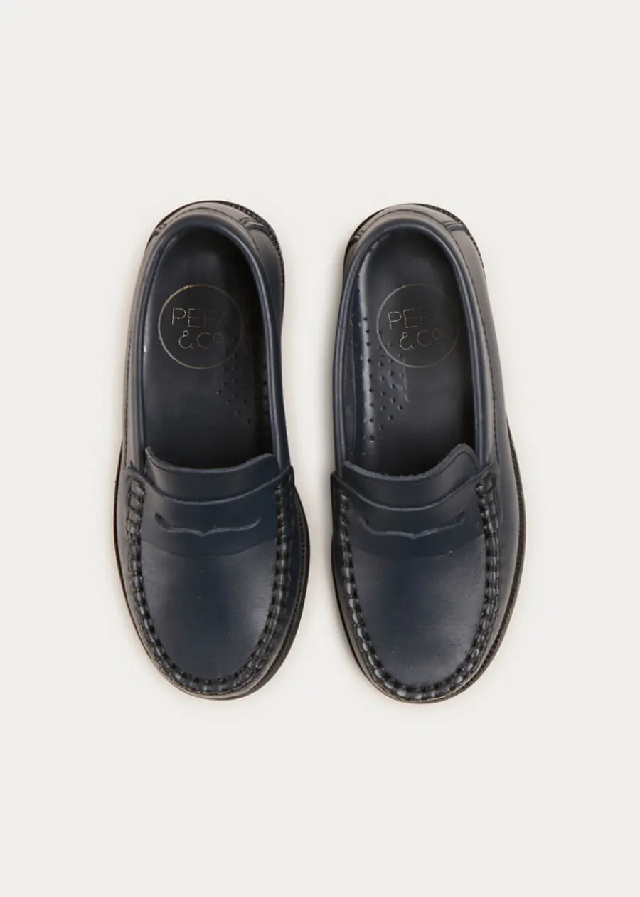 BOY Pepa London Leather Moccasins In Navy (25-34EU)