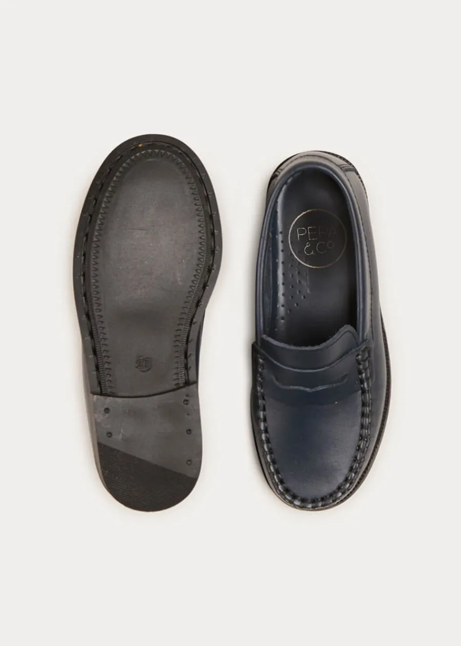 BOY Pepa London Leather Moccasins In Navy (25-34EU)