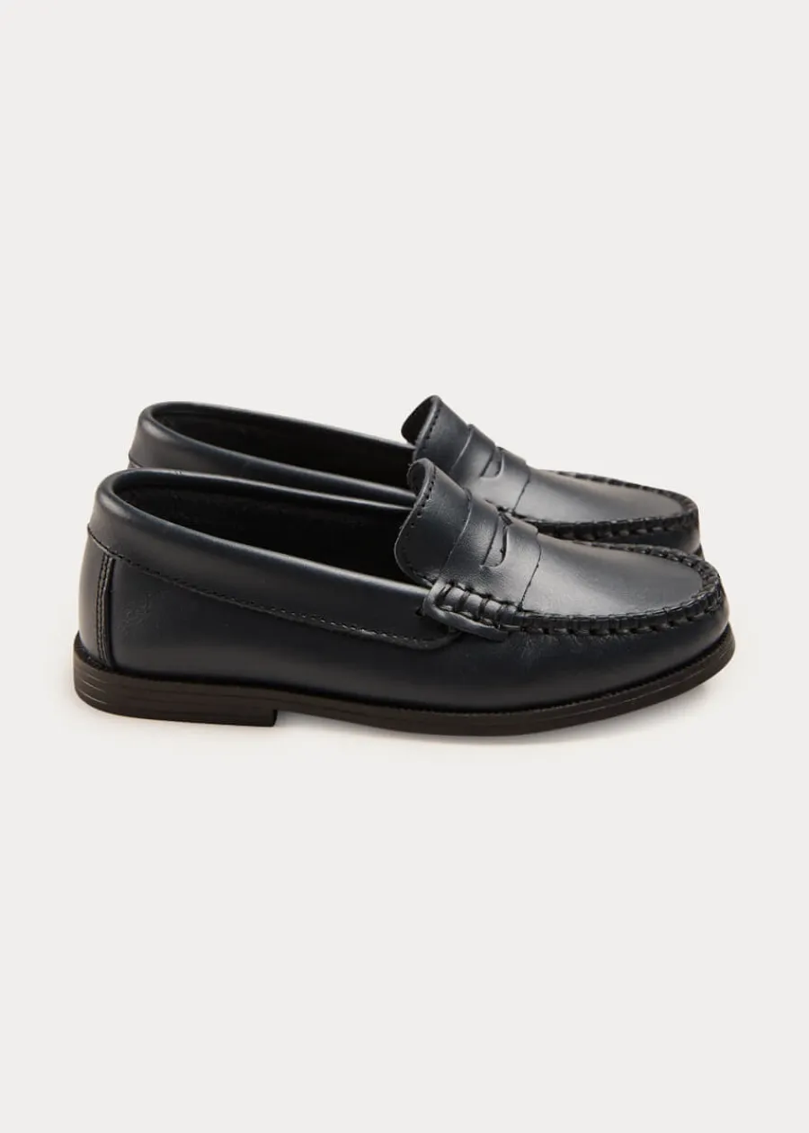BOY Pepa London Leather Moccasins In Navy (25-34EU)
