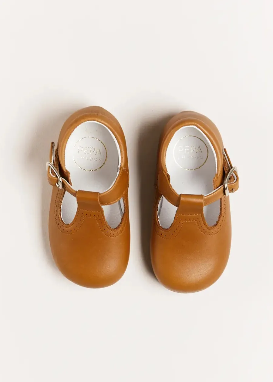 BOY Pepa London Leather T-Bar Baby Shoes in Brown (20-26EU)