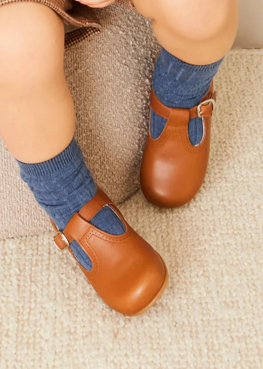 BOY Pepa London Leather T-Bar Baby Shoes in Brown (20-26EU)