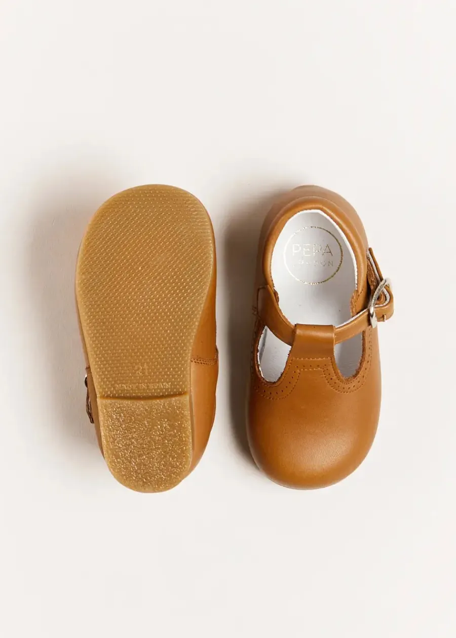 BOY Pepa London Leather T-Bar Baby Shoes in Brown (20-26EU)