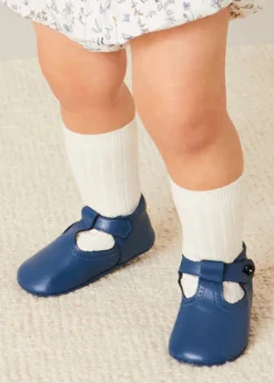 BOY Pepa London Leather T-Bar Pram Shoes in Classic Blue (17-20EU)