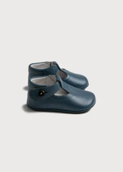 BOY Pepa London Leather T-Bar Pram Shoes in Classic Blue (17-20EU)