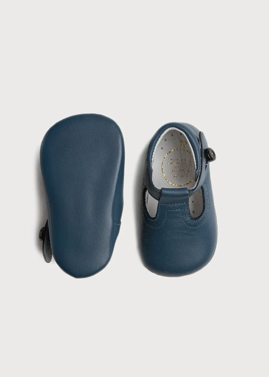 BOY Pepa London Leather T-Bar Pram Shoes in Classic Blue (17-20EU)
