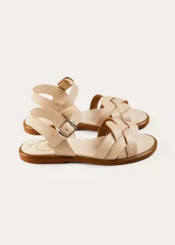 Pepa London Leather Woven Detail Sandals in Beige (24-35EU)
