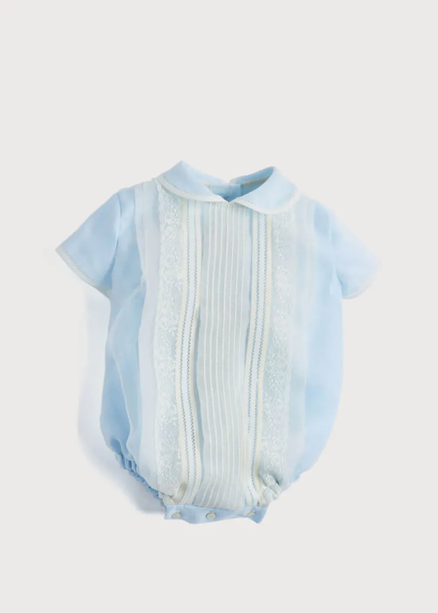 BOY Pepa London Light Blue Panelled Christening Romper (3mths-2yrs)