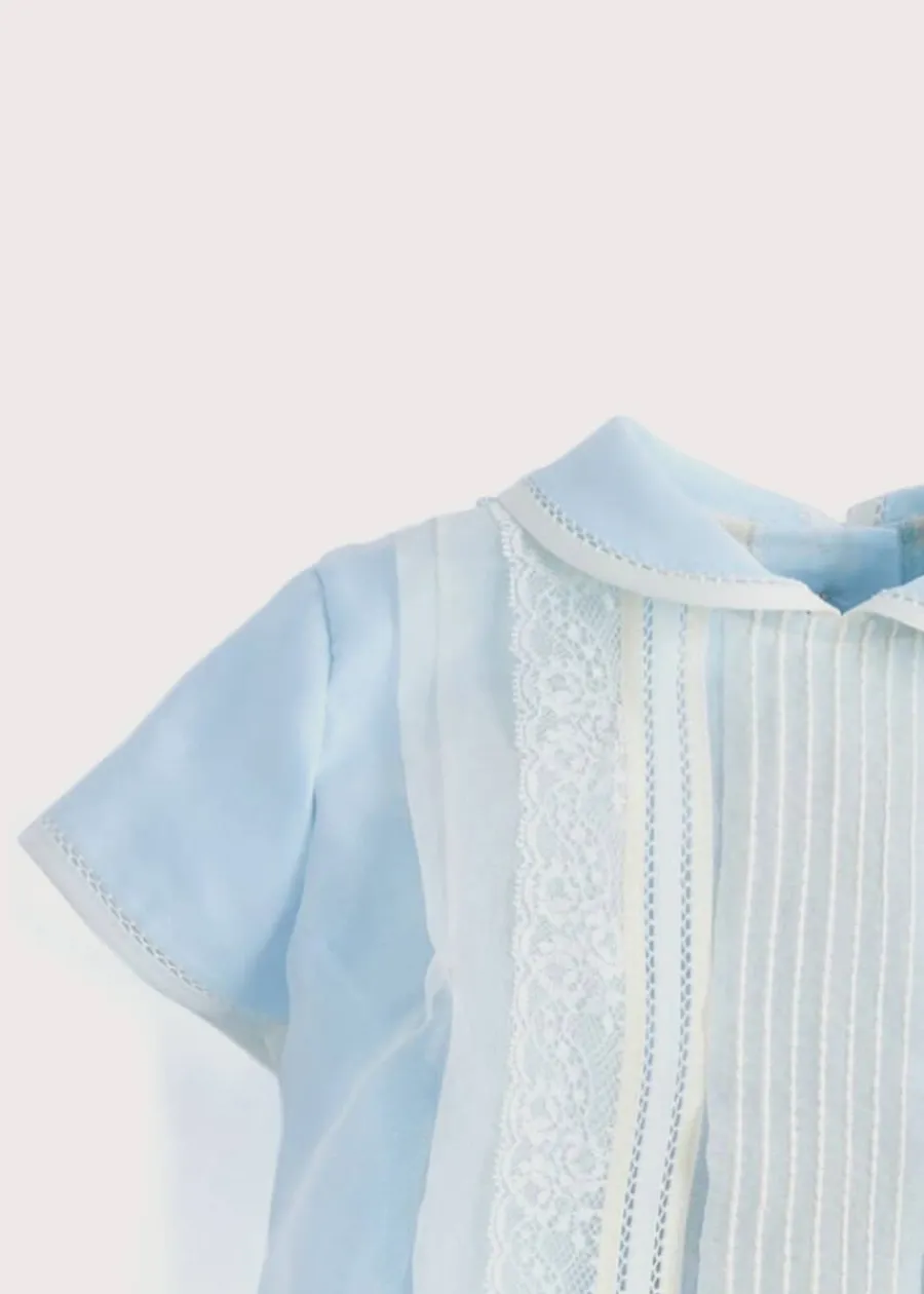 BOY Pepa London Light Blue Panelled Christening Romper (3mths-2yrs)