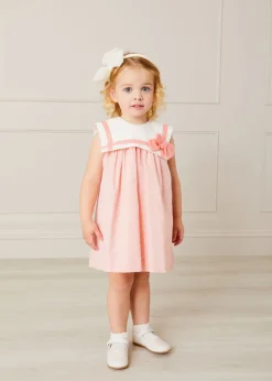 Pepa London Linen Blend Trapeze Dress in Peach Orange (12mths-10yrs) | Plain Cardigan in Cream (6mths-10yrs) | Big Bow Tulle Clip in Ivory | Openwork short socks White (0mths-8yrs) | Mary Jane Leather Baby Shoes in Ivory (20-24EU) | Flower Fairies of the Spring Book in White