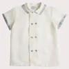 BOY Pepa London Linen Boys Celebration Shirt White with Blue Silk piping (3-10yrs)