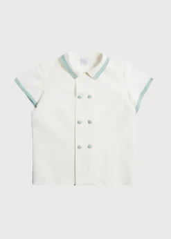 BOY Pepa London Linen Boys Celebration Shirt White with Teal Piping (3-10yrs)