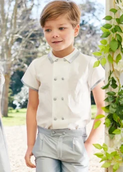 BOY Pepa London Linen Boys Celebration Shirt White with Blue Silk piping (3-10yrs)
