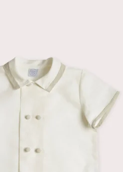 BOY Pepa London Linen Boys Celebration Shirt White with Beige Piping (4-10yrs)