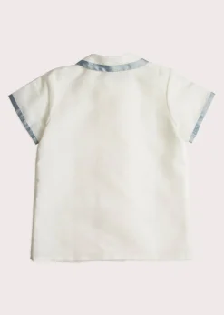 BOY Pepa London Linen Boys Celebration Shirt White with Blue Silk piping (3-10yrs)