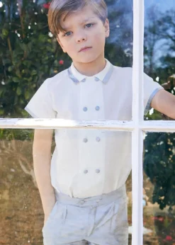 BOY Pepa London Linen Boys Celebration Shirt White with Blue Silk piping (3-10yrs)