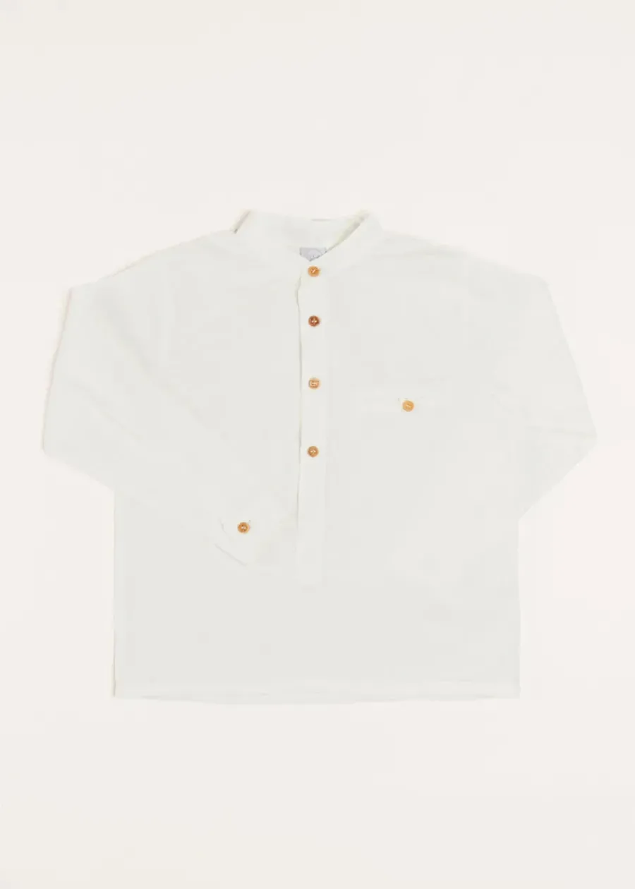 BOY Pepa London Linen Mao Collar Long Sleeve Shirt in White (12mths-10yrs)