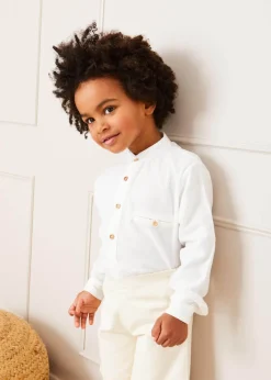 BOY Pepa London Linen Mao Collar Long Sleeve Shirt in White (12mths-10yrs)