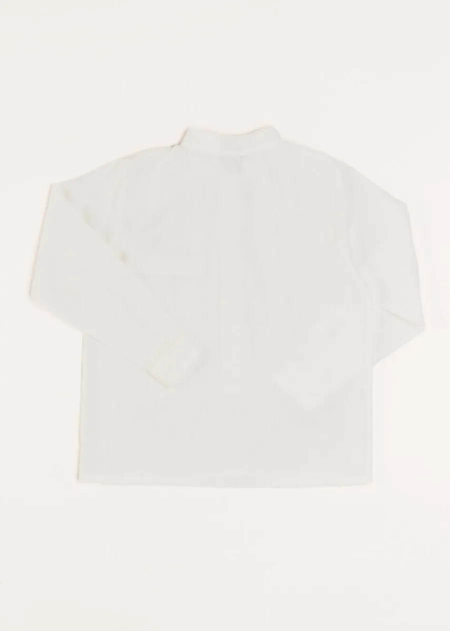 BOY Pepa London Linen Mao Collar Long Sleeve Shirt in White (12mths-10yrs)
