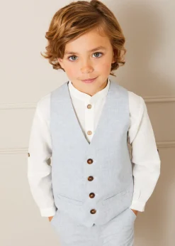 BOY Pepa London Linen Mao Collar Long Sleeve Shirt in White (12mths-10yrs)