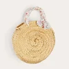 Pepa London Louisa Floral Detail Raffia Bag in Coral