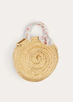 Pepa London Louisa Floral Detail Raffia Bag in Coral