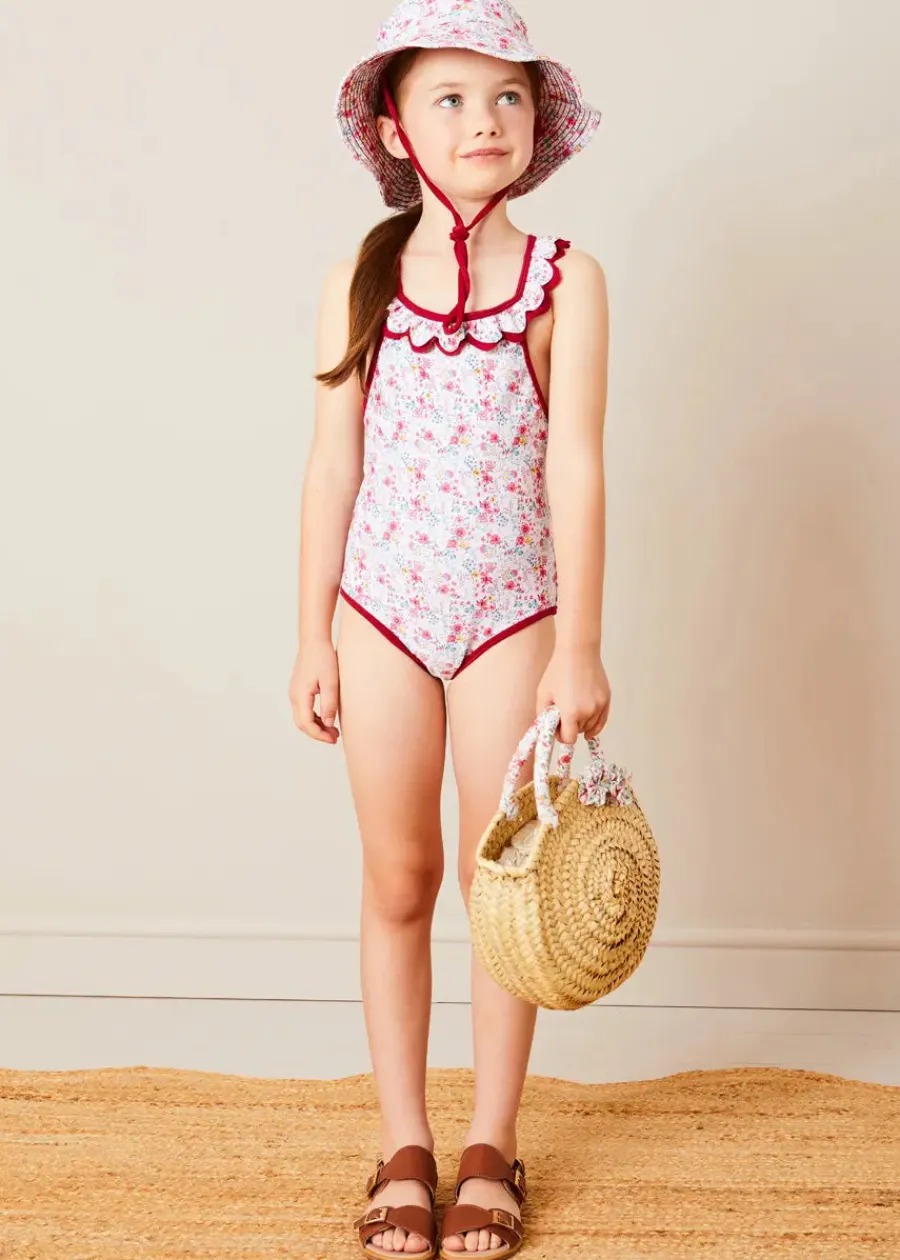 Pepa London Louisa Floral Detail Raffia Bag in Coral