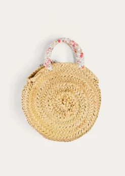 Pepa London Louisa Floral Detail Raffia Bag in Coral