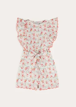 Pepa London Louisa Floral Ruffle Detail Playsuit in Pink (4-12yrs)