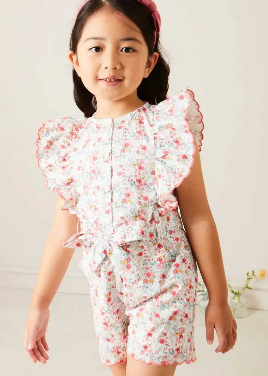 Pepa London Louisa Floral Ruffle Detail Playsuit in Pink (4-12yrs)