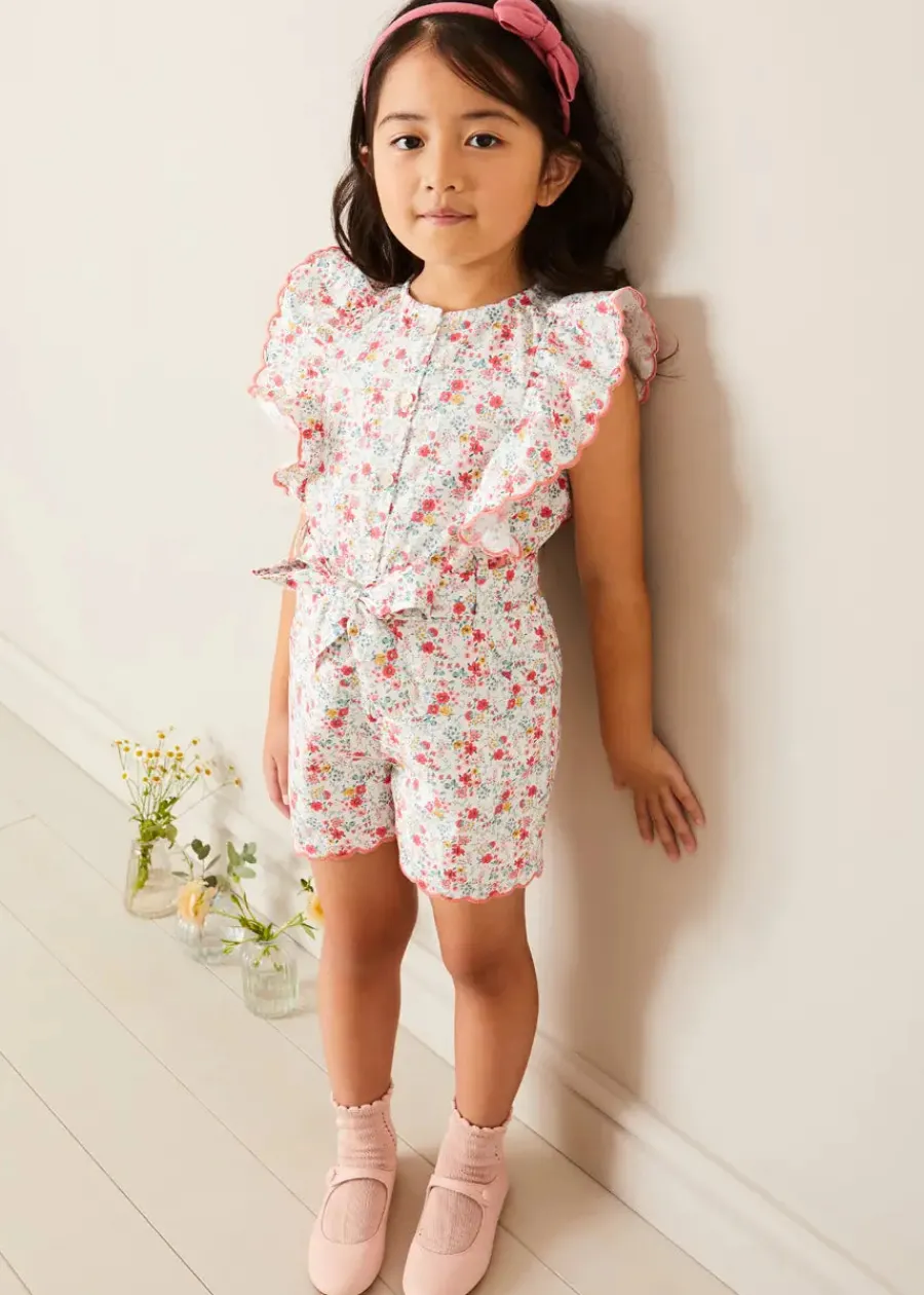 Pepa London Louisa Floral Ruffle Detail Playsuit in Pink (4-12yrs)