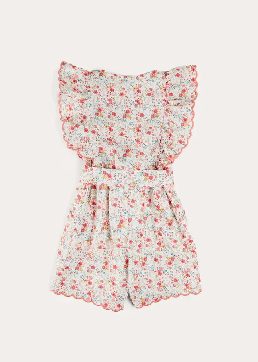 Pepa London Louisa Floral Ruffle Detail Playsuit in Pink (4-12yrs)