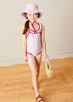 Pepa London Louisa Floral Ruffle Trim Swimsuit in Pink (2-10yrs)