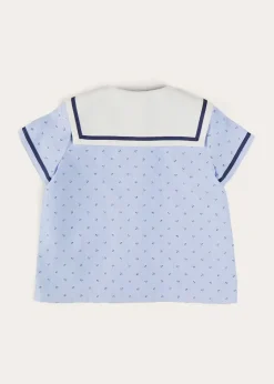 BOY Pepa London Lyall Stripe Anchor Motif Mariner Collar Short Sleeve Shirt in Blue (12mths-6yrs)