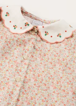 Pepa London Mabel Floral Embroidered Short Sleeve Blouse in Coral (18mths-10yrs)