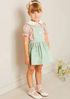 Pepa London Mabel Floral Embroidered Short Sleeve Blouse in Coral (18mths-10yrs)