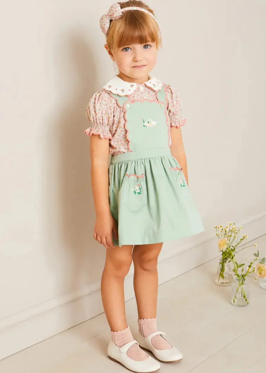 Pepa London Mabel Floral Embroidered Short Sleeve Blouse in Coral (18mths-10yrs)