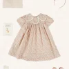Pepa London Mabel Floral Statement Collar Short Sleeve Dress in Coral (12mths-10yrs) | Plain Cardigan in Cream (6mths-10yrs) | Mary Jane Baby Shoes in Pink (20-26EU) | Mabel Floral Hairband in Coral | Openwork short socks White (0mths-8yrs)