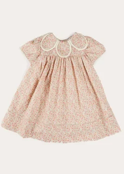 Pepa London Mabel Floral Statement Collar Short Sleeve Dress in Coral (12mths-10yrs)