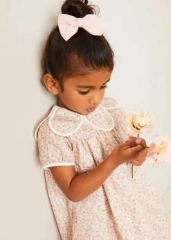 Pepa London Mabel Floral Statement Collar Short Sleeve Dress in Coral (12mths-10yrs)