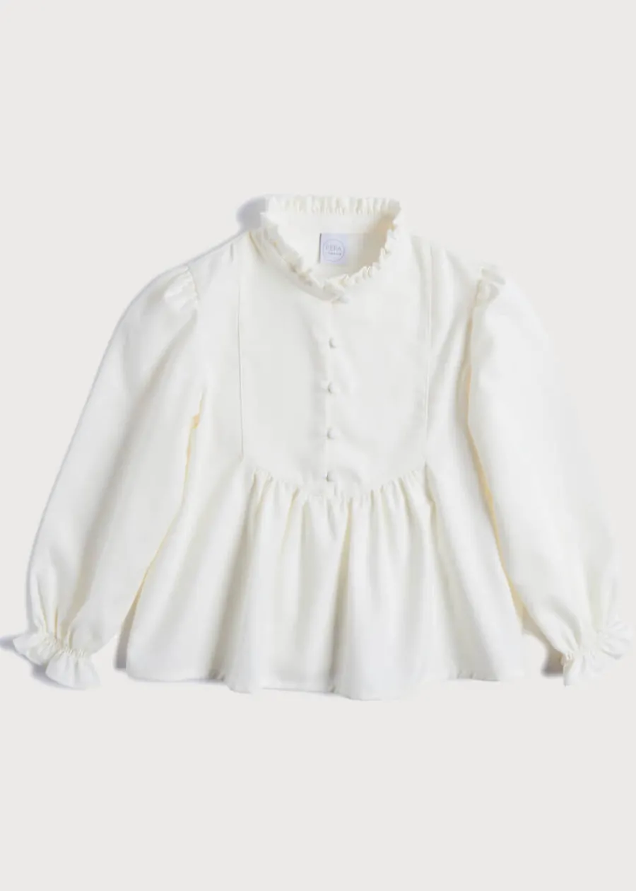 Pepa London Mao Collar Romantic Blouse in White (18mths-10yrs)